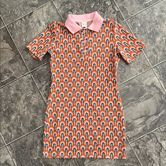 twik Dresses & Skirts - TWIK Mid-Century Patterned Polo Short Sleeve Mini Dress Boho Hippie Preppy